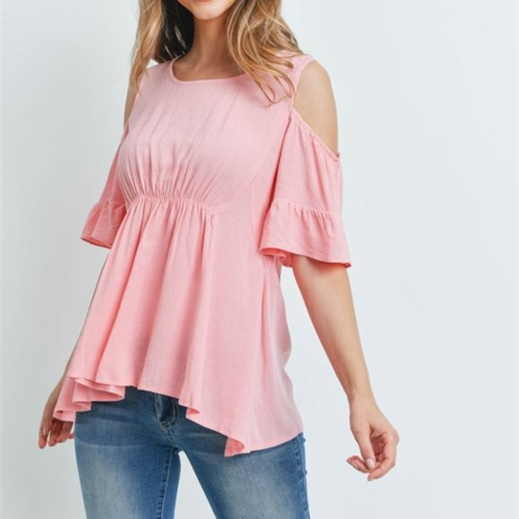 Boho Pink Jersey Cold shoulder top / blouse - Picture 3 of 6